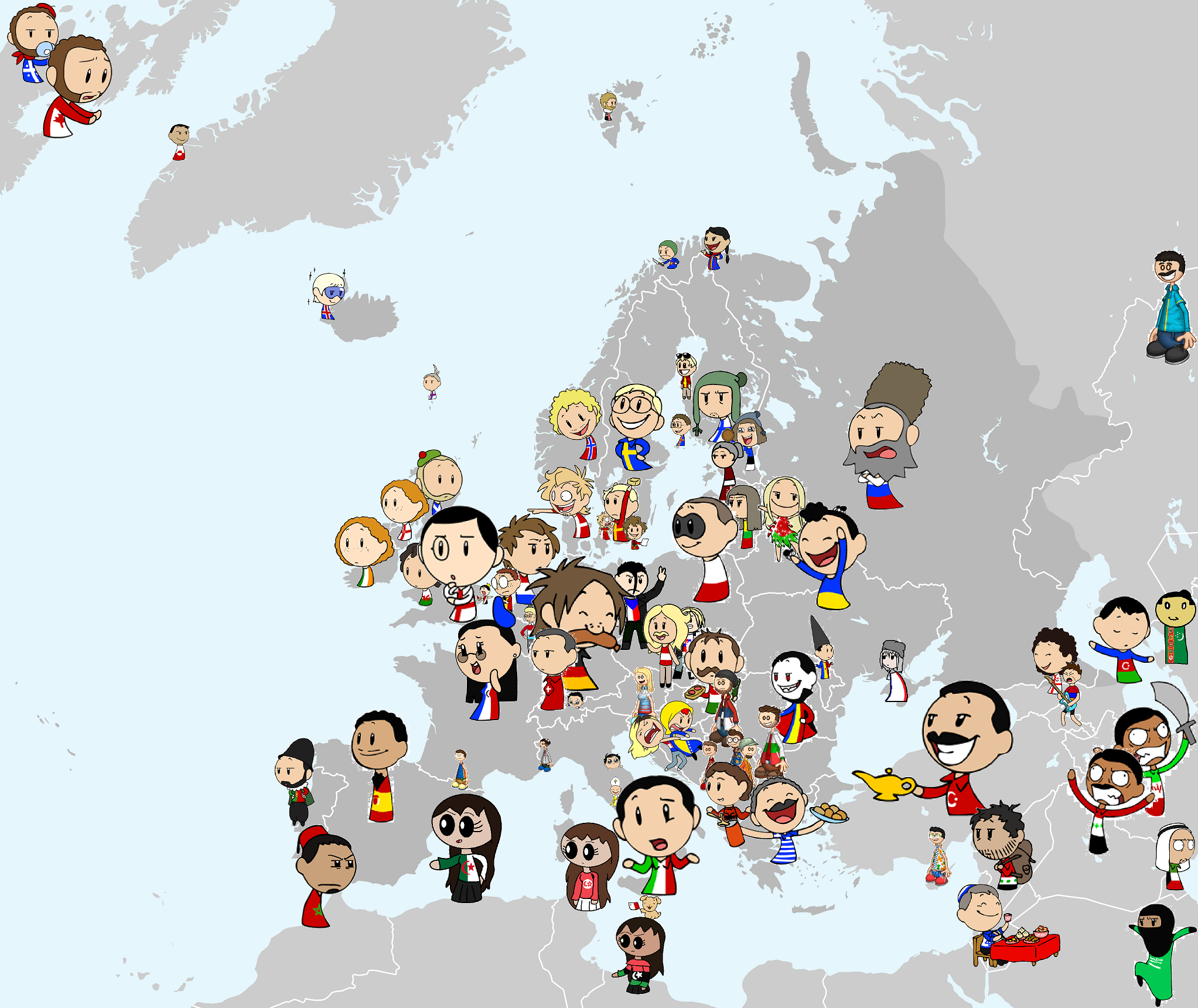 Map of Europe and the neighbourhood - All SatW characters so far satwcomic.com