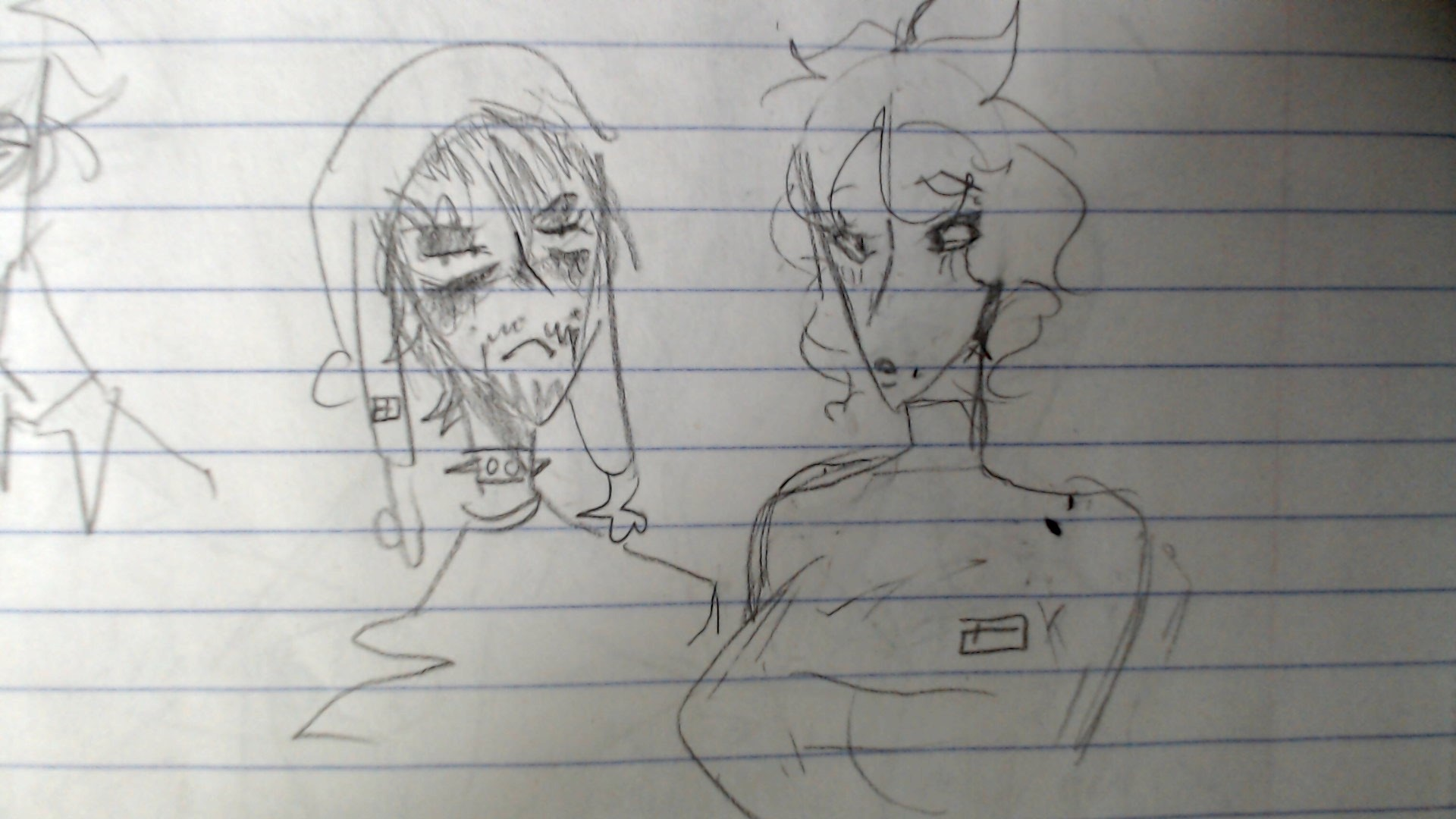 blurry image of a sketch of finny and sis swede i drew