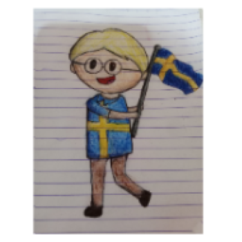 A Sketch of Brother Sweden holding Swedish Flag